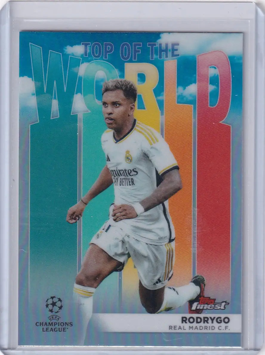 Soccer trading card of Rodrygo - Real Madrid, 2023-24 Finest World TW-8 design