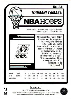 Toumani Camara Rookie 2023-24 Hoops #231 Basketball Card Phoenix Suns NBA NM-MT