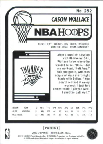 Cason Wallace 2023-24 Hoops basketball card for Oklahoma City Thunder collectors