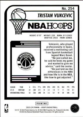 Tristan Vukcevic Rookie 2023-24 Hoops #254 Basketball Card for Washington Wizards