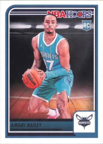 Amari Bailey Rookie Card from 2023-24 Hoops #267 featuring Charlotte Hornets design