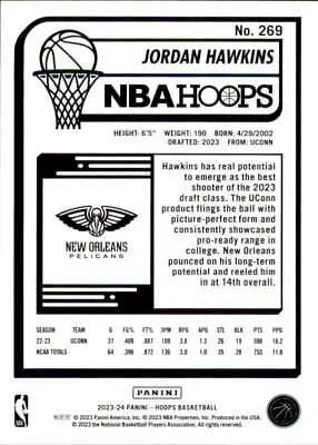 Jordan Hawkins Rookie New Orleans Pelicans Basketball Card 2023-24 Hoops #269