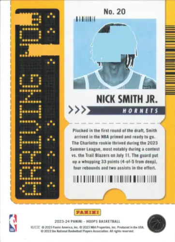 Nick Smith Jr. basketball card for Charlotte Hornets 2023-24 Hoops collection