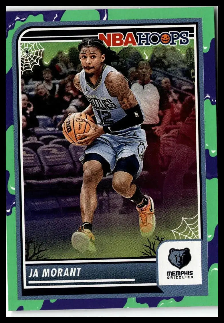 Ja Morant basketball card from 2023-24 Hoops Haunted Hoops #102 featuring Morant Slime