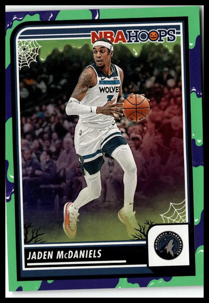 Jaden McDaniels NBA Hoops Haunted Hoops trading card featuring the Slime design