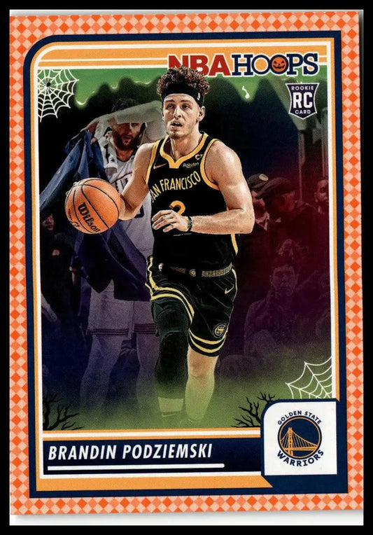 Brandin Podziemski rookie card in 2023-24 Hoops Haunted Hoops Orange edition