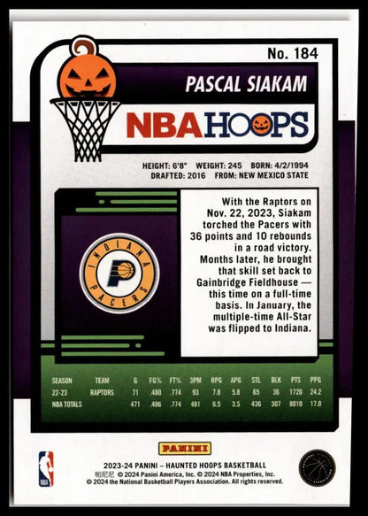 Pascal Siakam Orange basketball card from 2023-24 Hoops Haunted Hoops collection