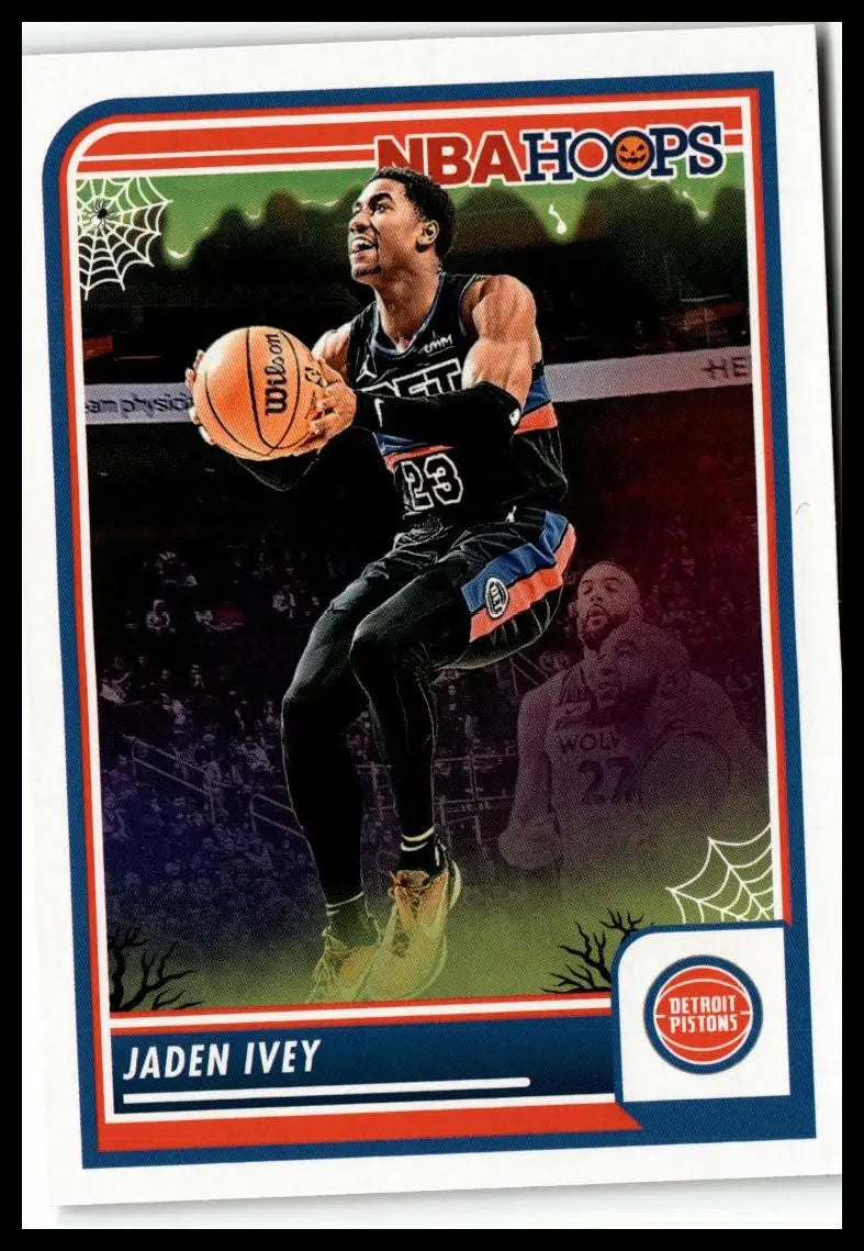 Jaden Ivey basketball card from 2023-24 Hoops Haunted Hoops series featuring Detroit Pistons