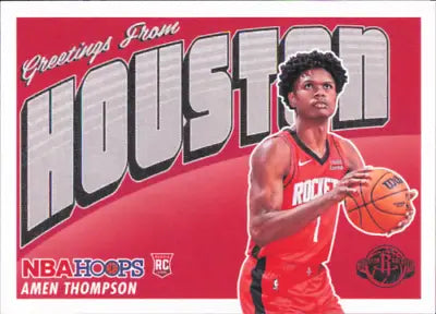 Amen Thompson NBA Hoops rookie card from 2023-24 Hoops Rookie Greetings series