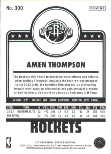 Amen Thompson 2023-24 Hoops Winter Rookie Houston Rockets Basketball Card NM-MT