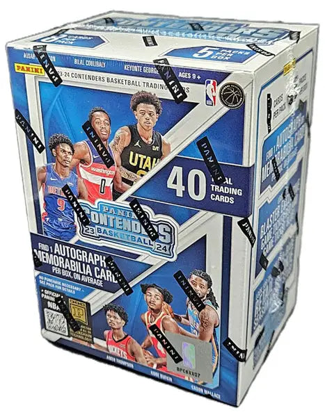 2023-24 Panini Contenders Basketball Blaster Box with 40 trading cards and memorabilia card