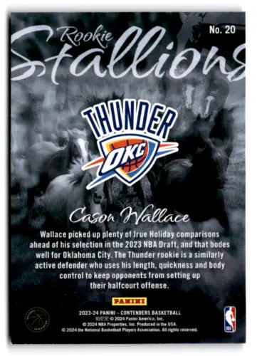 Cason Wallace Oklahoma City Thunder Panini Contenders Rookie Stallions card with original gloss