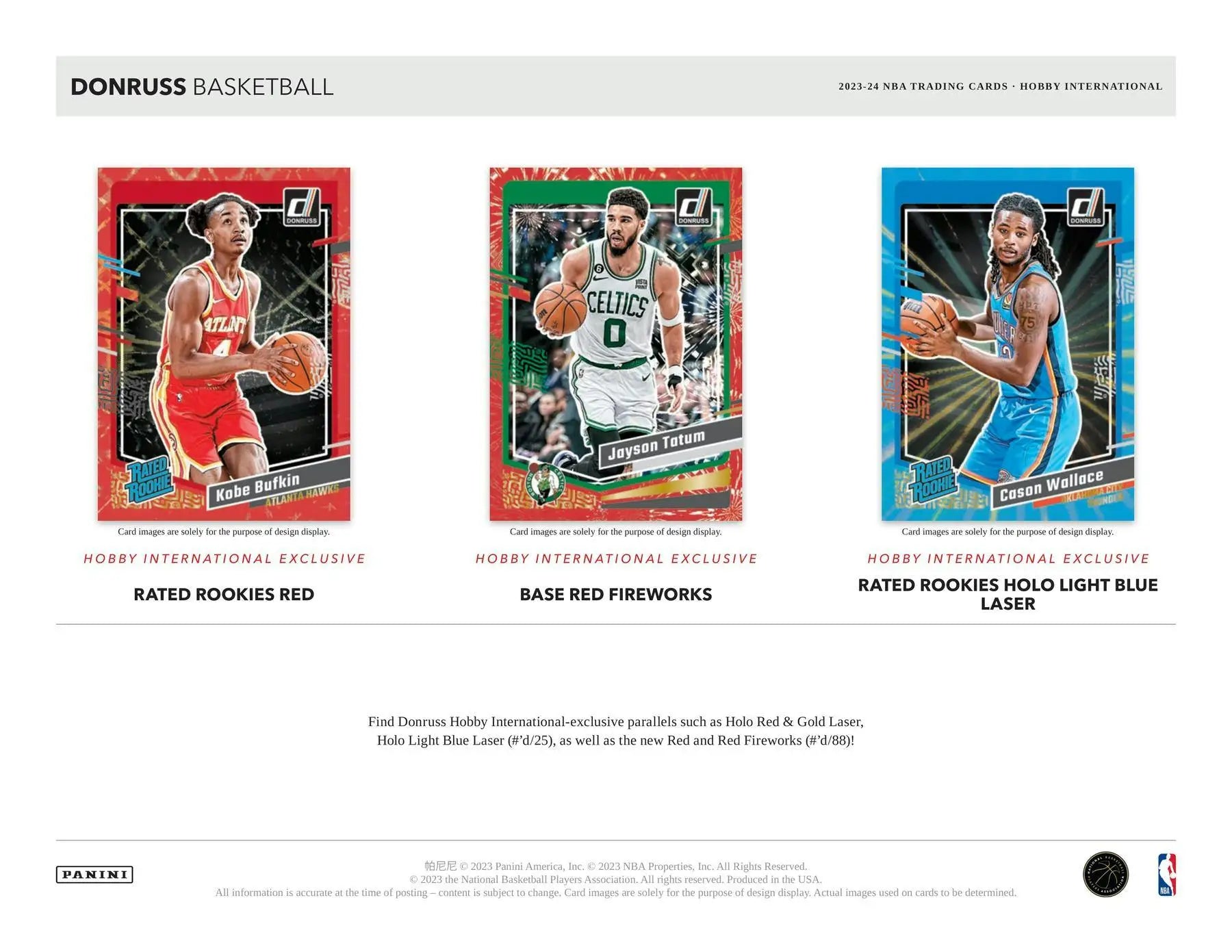 Three NBA trading cards showcase Holo Red from the 2023-24 Panini Donruss collection