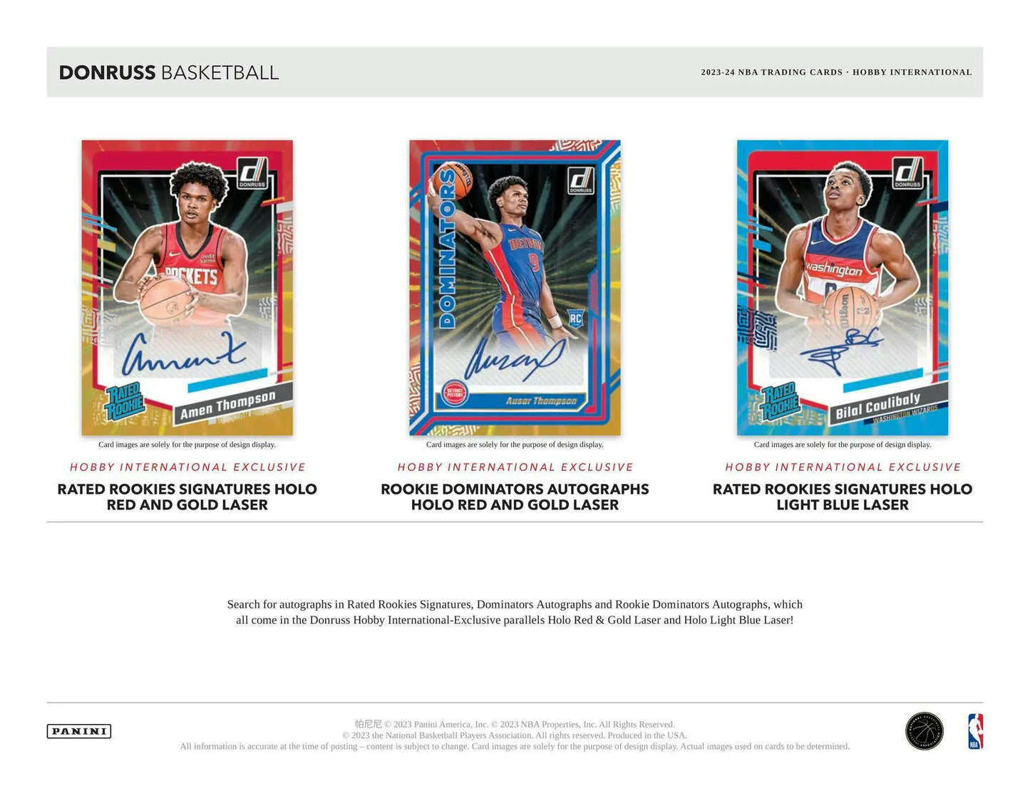 Three signed NBA Donruss trading cards featuring Detroit Pistons players in holo red