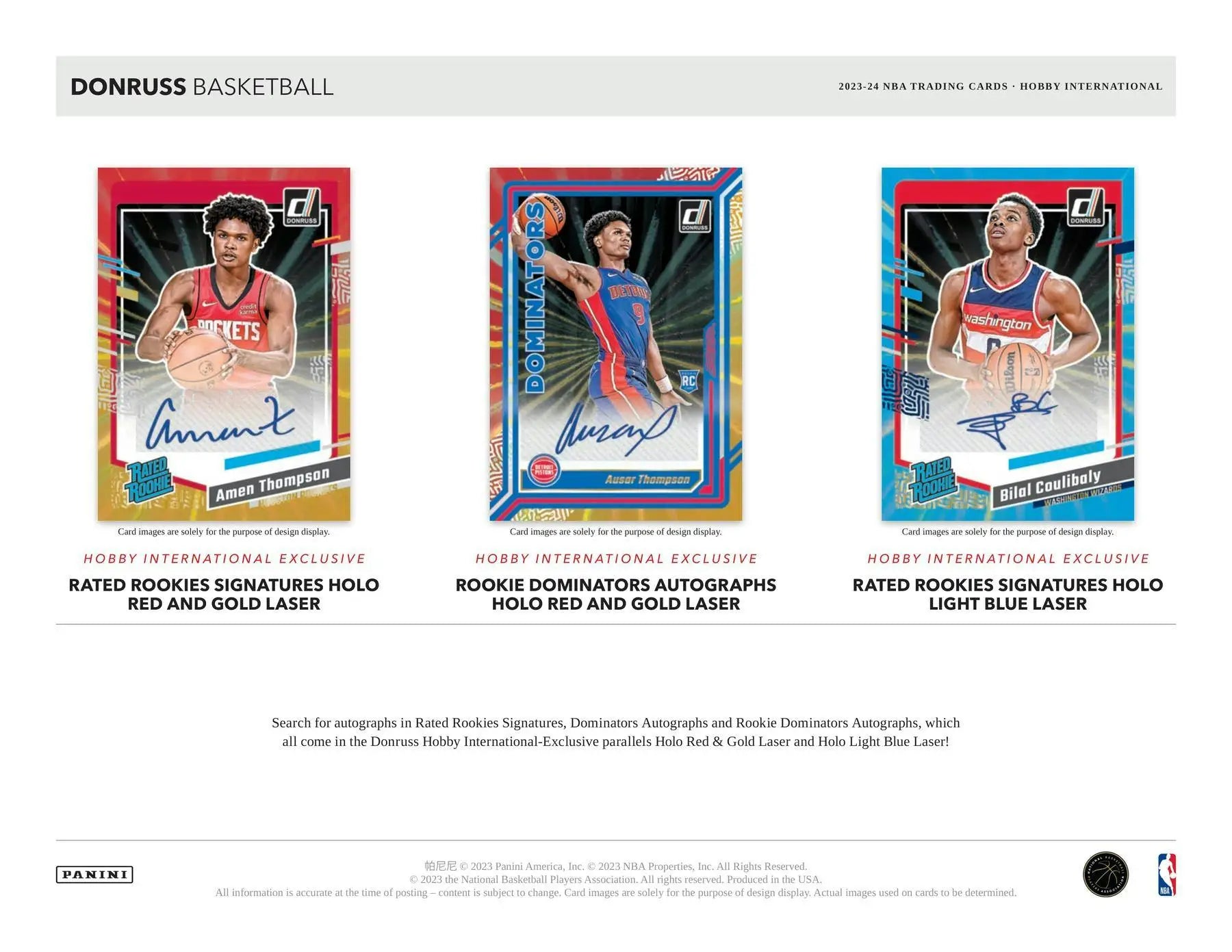 Three signed NBA Donruss trading cards featuring Detroit Pistons players in holo red