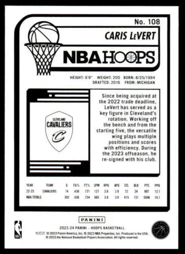 Caris LeVert NBA Hoops basketball card with original gloss from Panini Hoops 2023-24