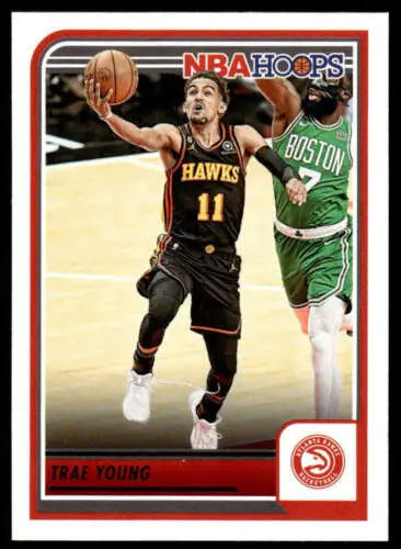 Trae Young basketball card from 2023-24 Panini Hoops with original gloss finish