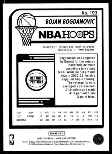 2023-24 Panini Hoops #193 Bojan Bogdanovic Basketball Trading Card Original Gloss NM