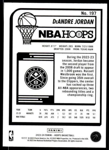 DeAndre Jordan basketball card 2023-24 Panini Hoops original gloss near mint condition