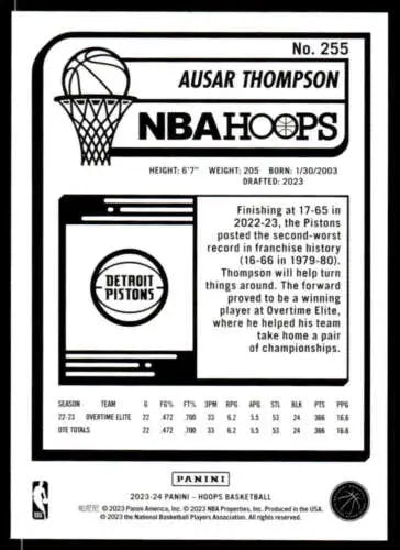 2023-24 Panini Hoops Ausar Thompson NM-MT RC Rookie Basketball Card with original gloss