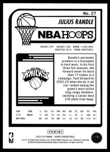 2023-24 Panini Hoops #27 Julius Randle NM Near Mint Basketball Card Original Gloss