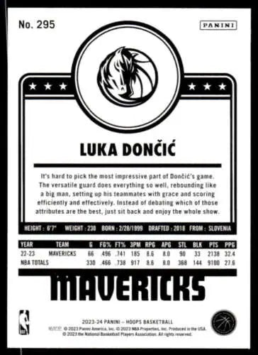 Luka Dončić basketball card from 2023-24 Panini Hoops with original gloss finish