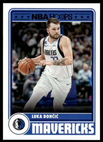 Luka Doncic basketball card from 2023-24 Panini Hoops with original gloss finish