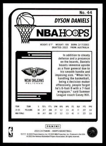 2023-24 Panini Hoops #44 Dyson Daniels NM basketball card with original gloss finish