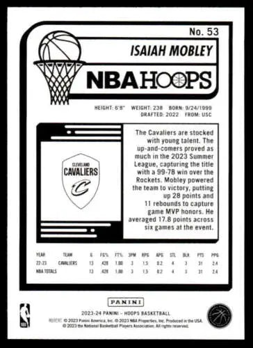 Isaiah Mobley NBA Hoops basketball card 2023-24 Panini Hoops original gloss NM-MT