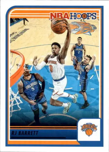 2023-24 Panini Hoops #70 RJ Barrett NM trading card featuring original gloss for Knicks fans