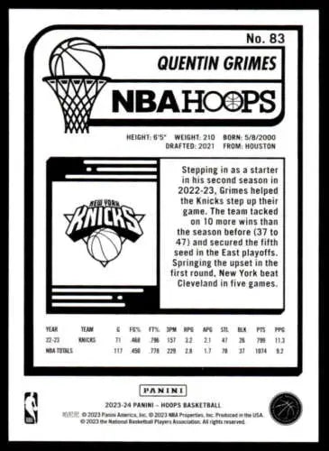 2023-24 Panini Hoops #83 Quentin Grimes NM-MT basketball card original gloss collectible