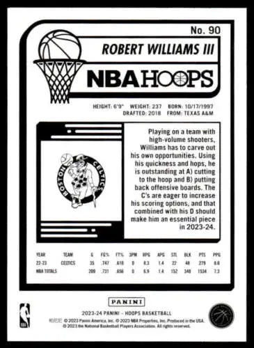 Robert Williams III Panini Hoops basketball card with original gloss from 2023-24 set