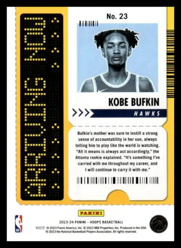 2023-24 Panini Hoops Arriving Kobe Bufkin basketball card with original gloss finish