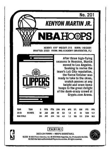 2023-24 Panini Hoops Blue Kenyon Martin Jr. card showcasing original gloss and Clippers