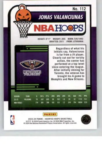 2023-24 Panini Hoops Haunted Jonas Valanciunas Basketball Card with original gloss finish