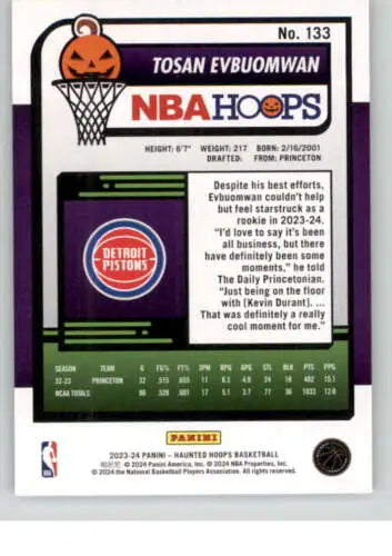 Basketball trading card from 2023-24 Panini Hoops Haunted featuring Tosan Evbuomwan