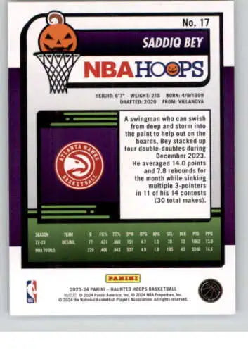 Saddiq Bey basketball card 2023-24 Panini Hoops Haunted original gloss NM-MT Hawks