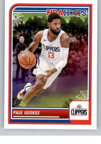 Paul George NBA Hoops trading card from 2023-24 Panini Hoops Haunted series