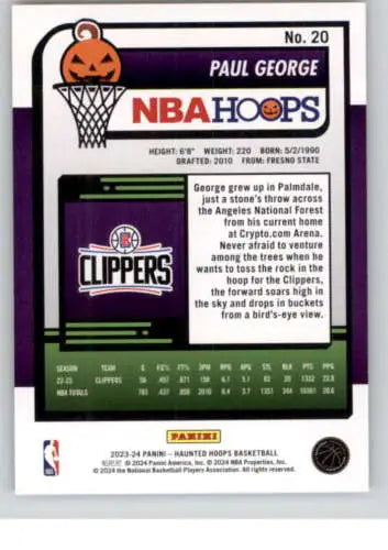 Paul George NBA Hoops card from 2023-24 Panini Hoops Haunted with original gloss finish