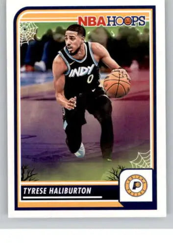 Tyrese Haliburton basketball card from 2023-24 Panini Hoops Haunted with original gloss