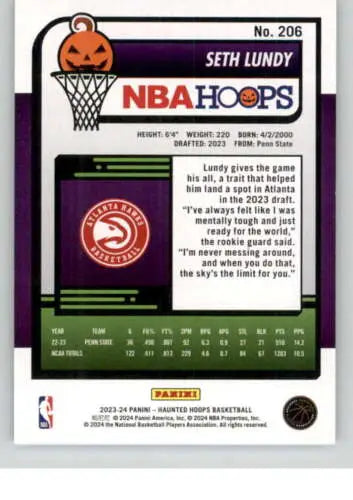 Seth Lundy NBA Hoops basketball card from 2023-24 Panini Hoops Haunted showing original gloss