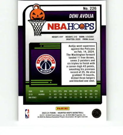 Deni Avdija basketball card from 2023-24 Panini Hoops Haunted with original gloss finish