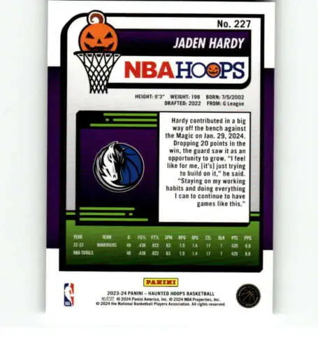 2023-24 Panini Hoops Haunted #227 Jaden Hardy NM-MT Mavericks original gloss card