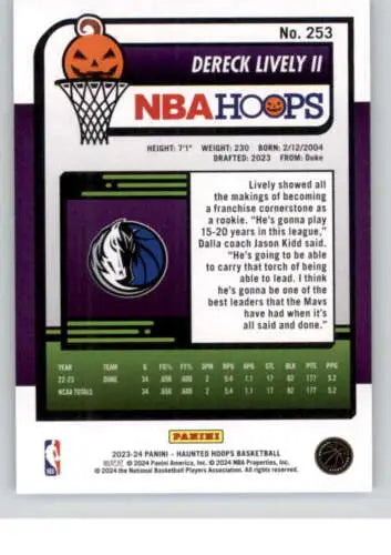 Dereck Lively II basketball card from 2023-24 Panini Hoops Haunted series NM-MT