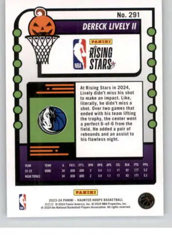 Basketball card back of 2023-24 Panini Hoops Haunted Dereck Lively II Mavericks NM-MT