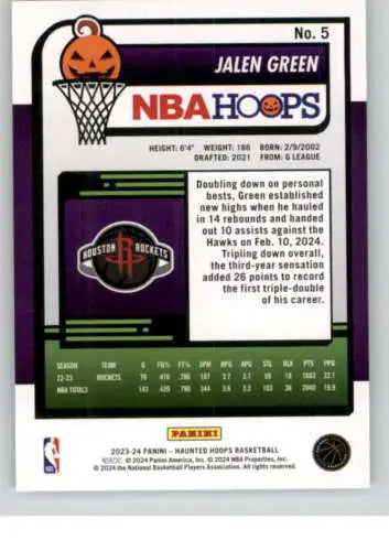 Jalen Green basketball card from 2023-24 Panini Hoops Haunted with original gloss finish