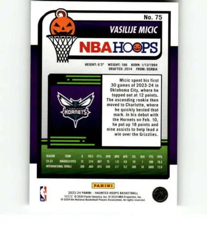 Basketball card back of 2023-24 Panini Hoops Haunted #75 Vasilije Micic with original gloss