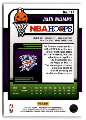 Jalen Williams NBA Hoops Haunted Orange basketball card from 2023-24 Panini collection