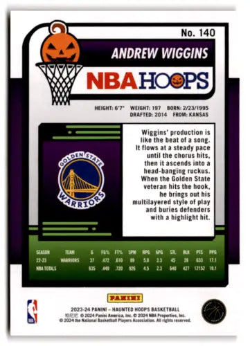 Andrew Wiggins basketball card from 2023-24 Panini Hoops Haunted Orange collection