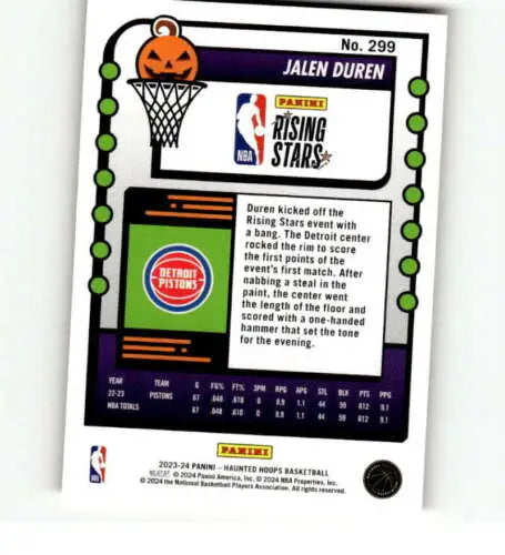 2023-24 Panini Hoops Haunted Orange card featuring Jalen Duren, NM-MT Pistons quality